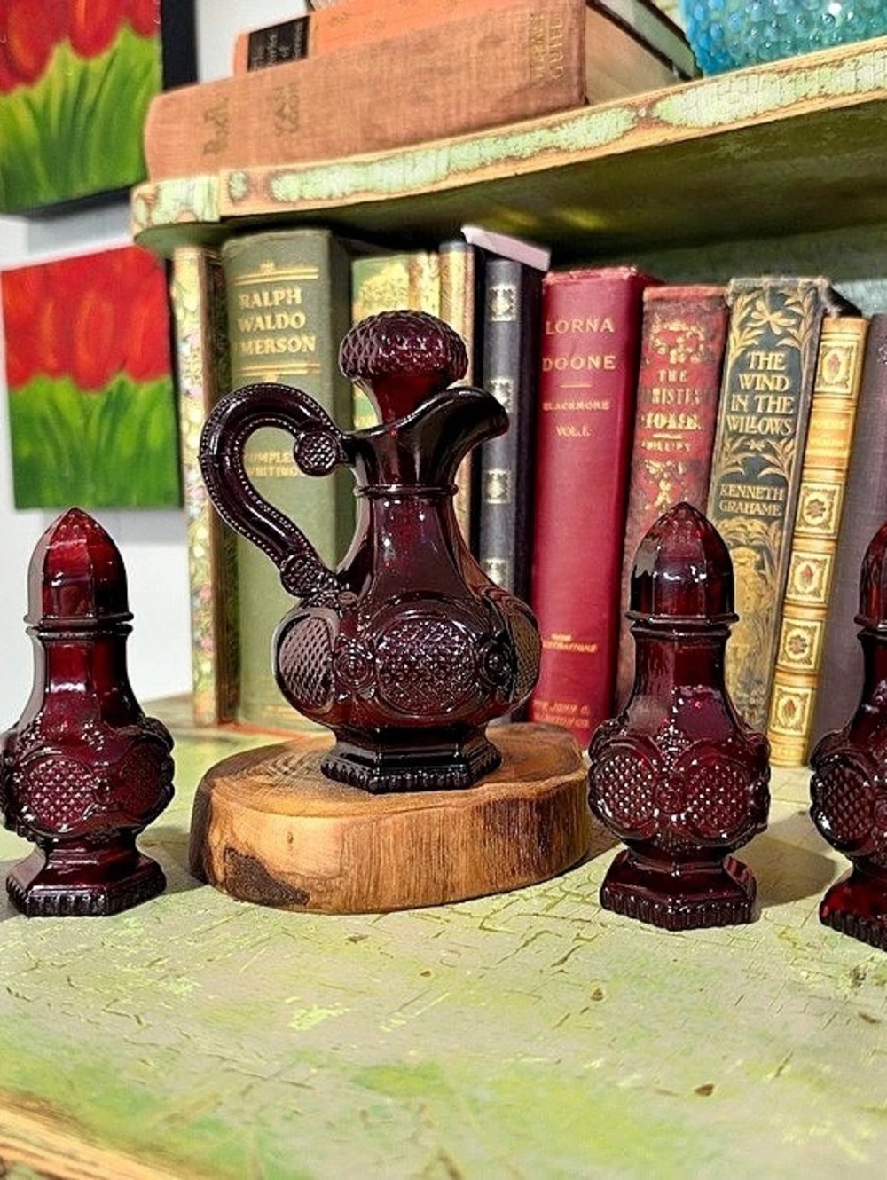 Avon Ruby Flash Cruet and Salt & Pepper Shakers Set Decor